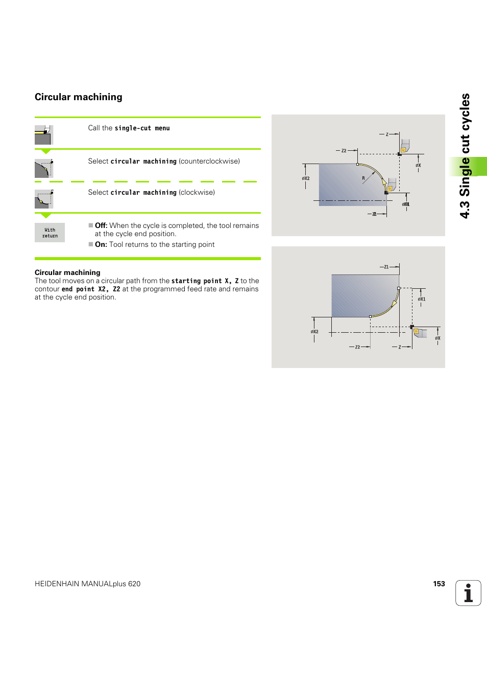 Circular machining, 3 single cut cy cles | HEIDENHAIN SW 54843x-03 User Manual | Page 153 / 656