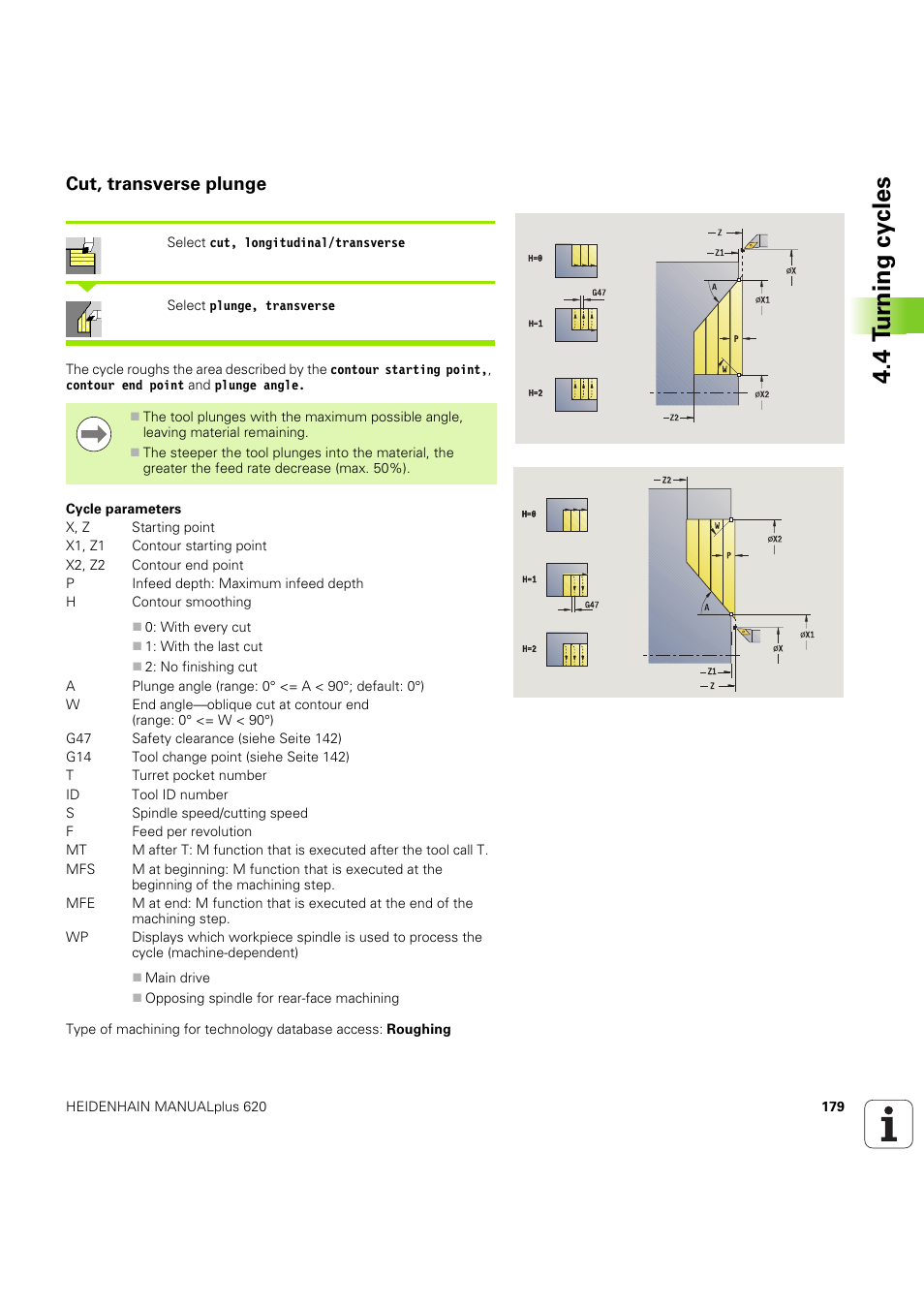 Cut, transverse plunge, 4 t u rn ing cy cles | HEIDENHAIN SW 54843x-03 User Manual | Page 179 / 656