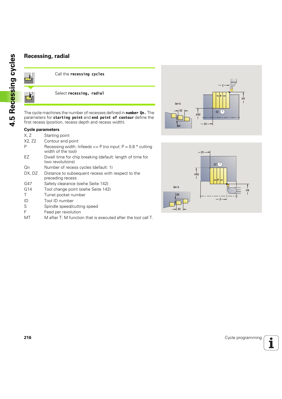 Recessing, radial, 5 recessing cy cles | HEIDENHAIN SW 54843x-03 User Manual | Page 216 / 656