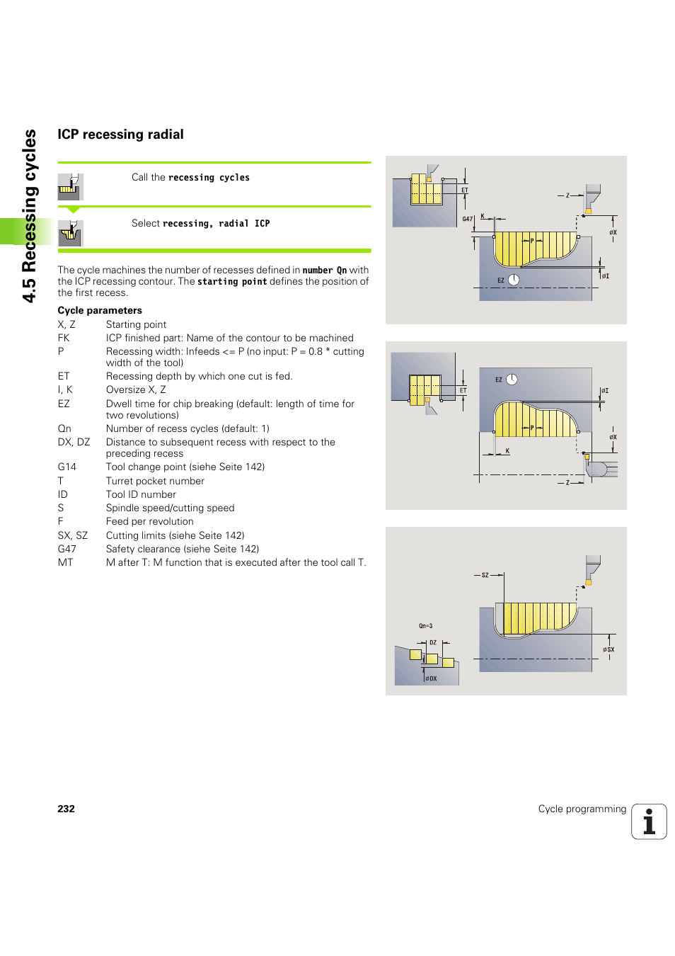 Icp recessing radial, 5 recessing cy cles | HEIDENHAIN SW 54843x-03 User Manual | Page 232 / 656