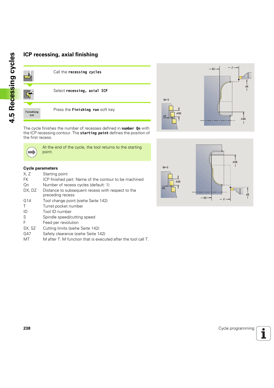 Icp recessing, axial finishing, 5 recessing cy cles | HEIDENHAIN SW 54843x-03 User Manual | Page 238 / 656