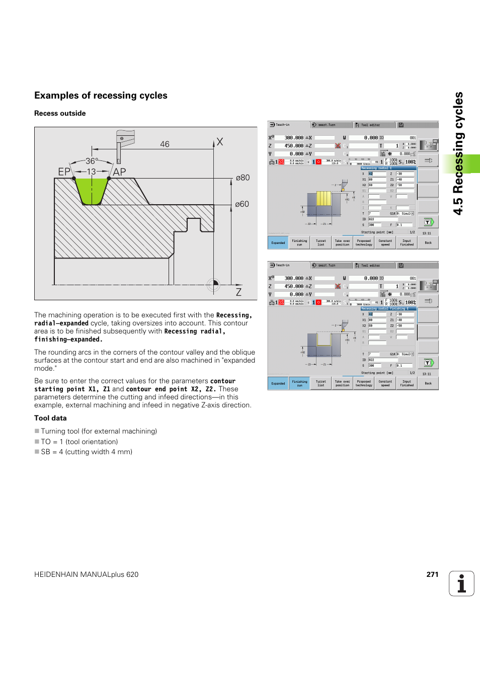 Examples of recessing cycles, 5 recessing cy cles | HEIDENHAIN SW 54843x-03 User Manual | Page 271 / 656