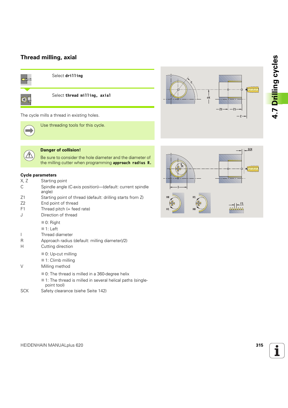 Thread milling, axial, 7 dr illing cy cles | HEIDENHAIN SW 54843x-03 User Manual | Page 315 / 656
