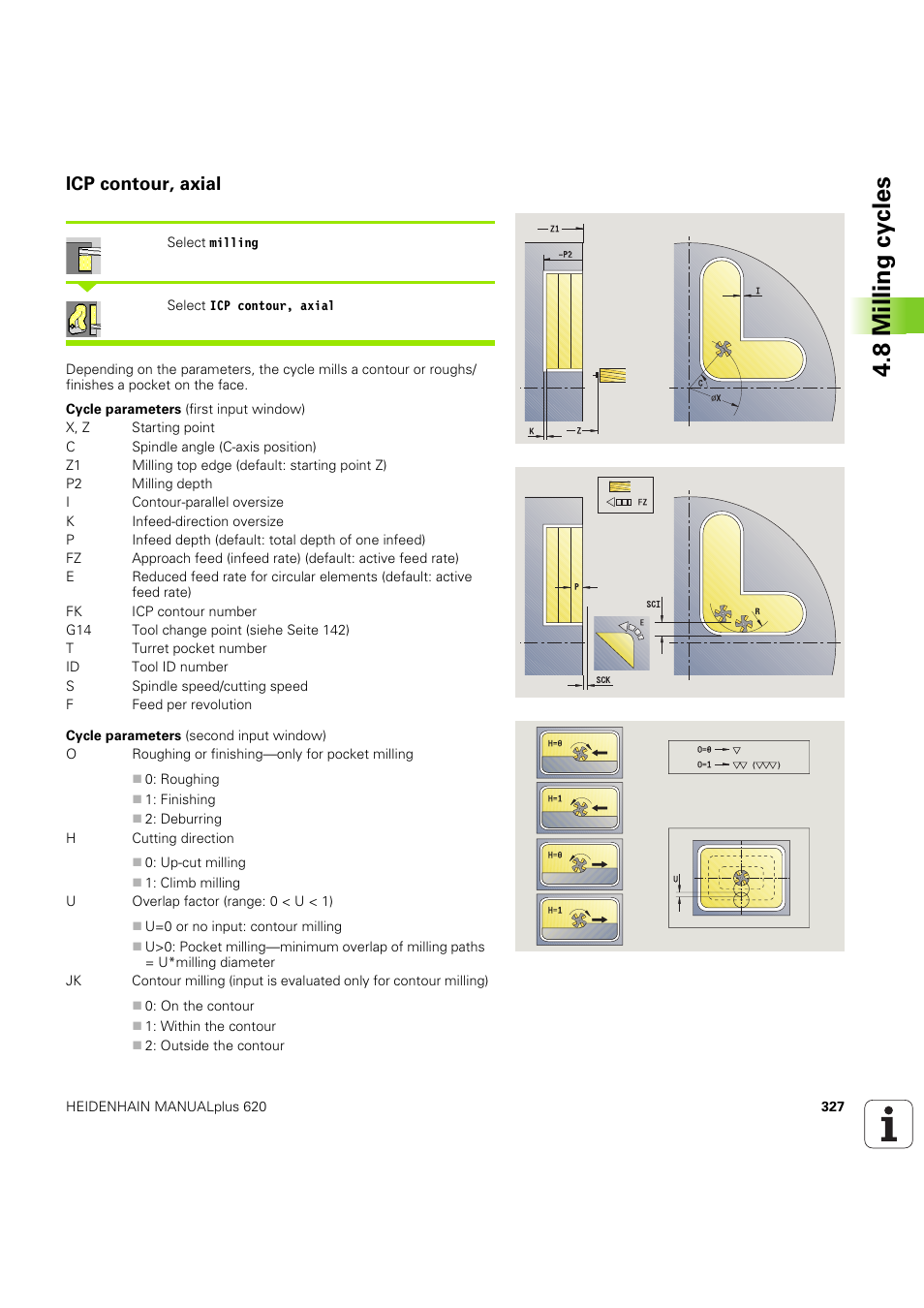 Icp contour, axial, 8 milling cy cles | HEIDENHAIN SW 54843x-03 User Manual | Page 327 / 656
