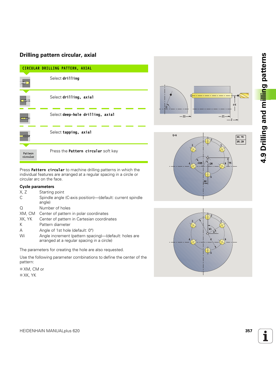 Drilling pattern circular, axial, 9 dr illing and milling pat ter ns | HEIDENHAIN SW 54843x-03 User Manual | Page 357 / 656