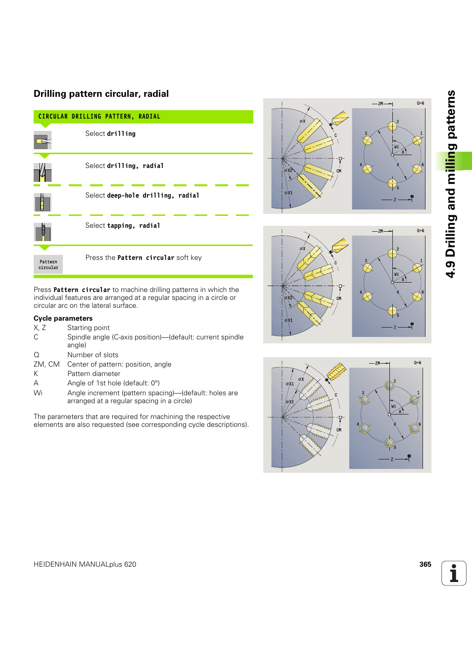 Drilling pattern circular, radial, 9 dr illing and milling pat ter ns | HEIDENHAIN SW 54843x-03 User Manual | Page 365 / 656