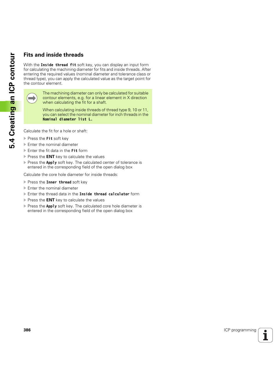 Fits and inside threads, Siehe auch „fits and inside threads” auf seite 386, 4 cr eating an icp cont our | HEIDENHAIN SW 54843x-03 User Manual | Page 386 / 656
