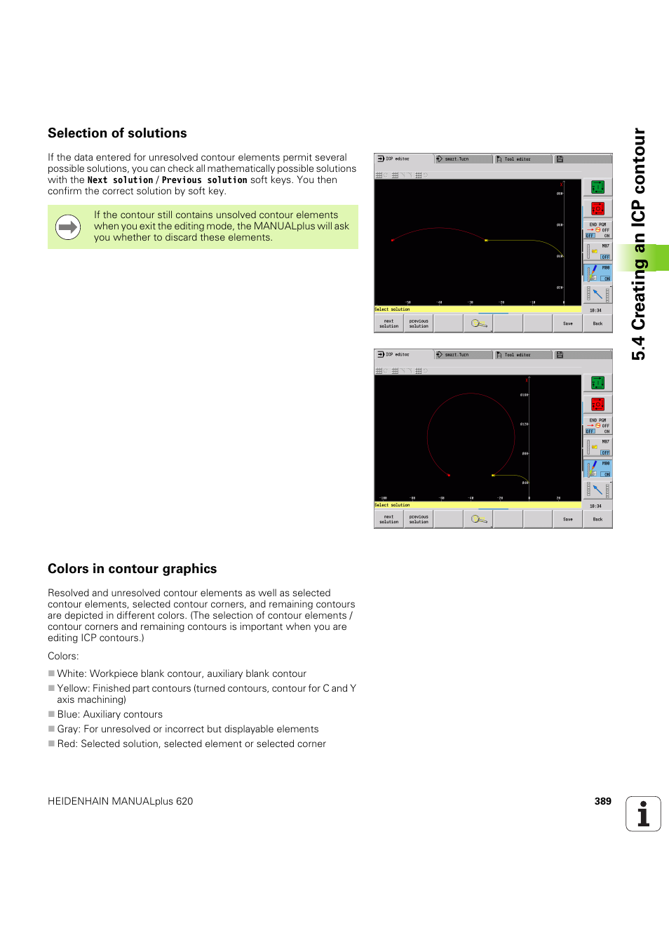 Selection of solutions, Colors in contour graphics, 4 cr eating an icp cont our | HEIDENHAIN SW 54843x-03 User Manual | Page 389 / 656