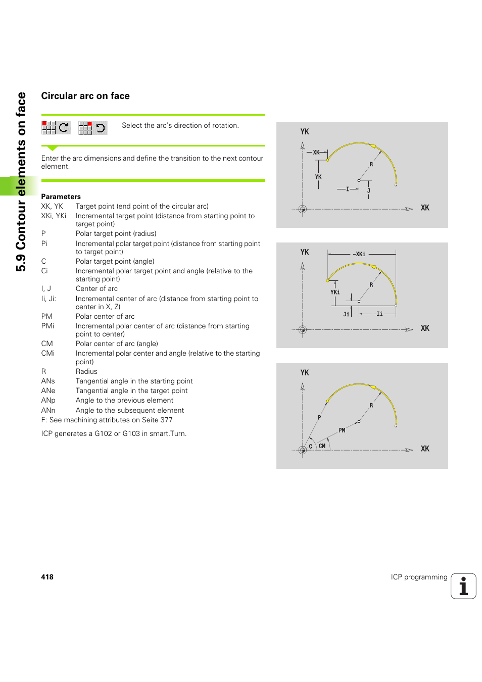 Circular arc on face, 9 cont our elements on f a ce | HEIDENHAIN SW 54843x-03 User Manual | Page 418 / 656