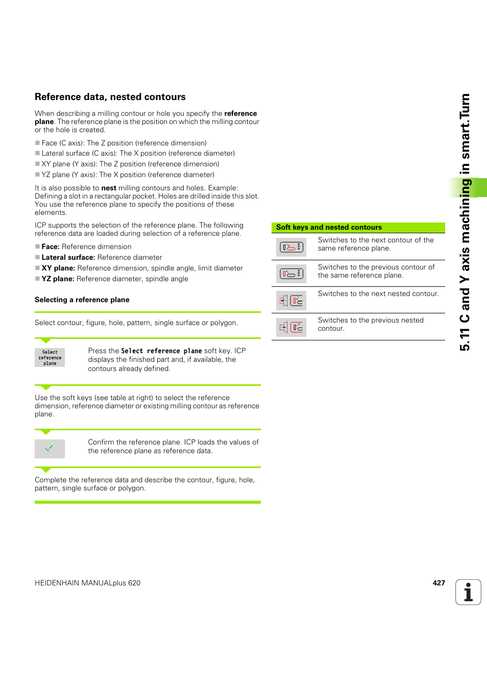 Reference data, nested contours, 1 1 c and y axis mac h ining in smar t.t u rn | HEIDENHAIN SW 54843x-03 User Manual | Page 427 / 656