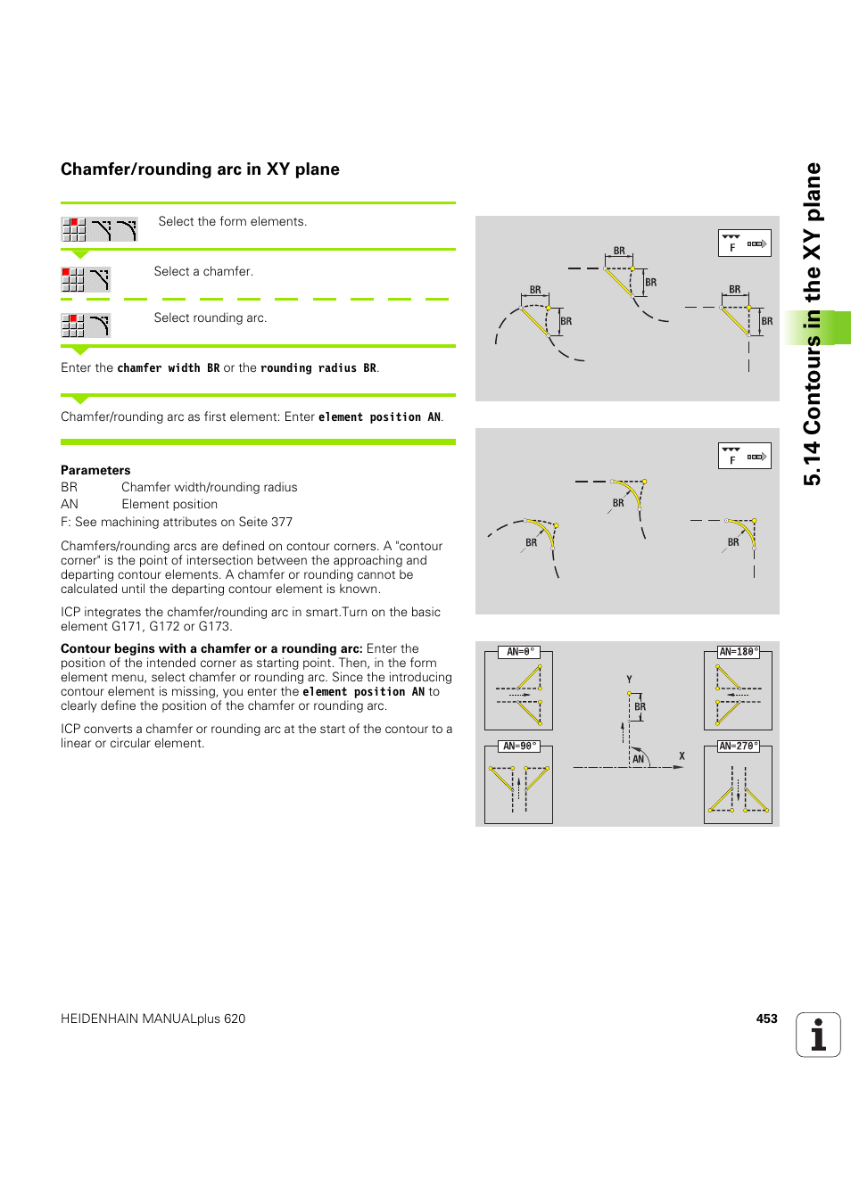 Chamfer/rounding arc in xy plane, 14 cont ours in the xy plane | HEIDENHAIN SW 54843x-03 User Manual | Page 453 / 656