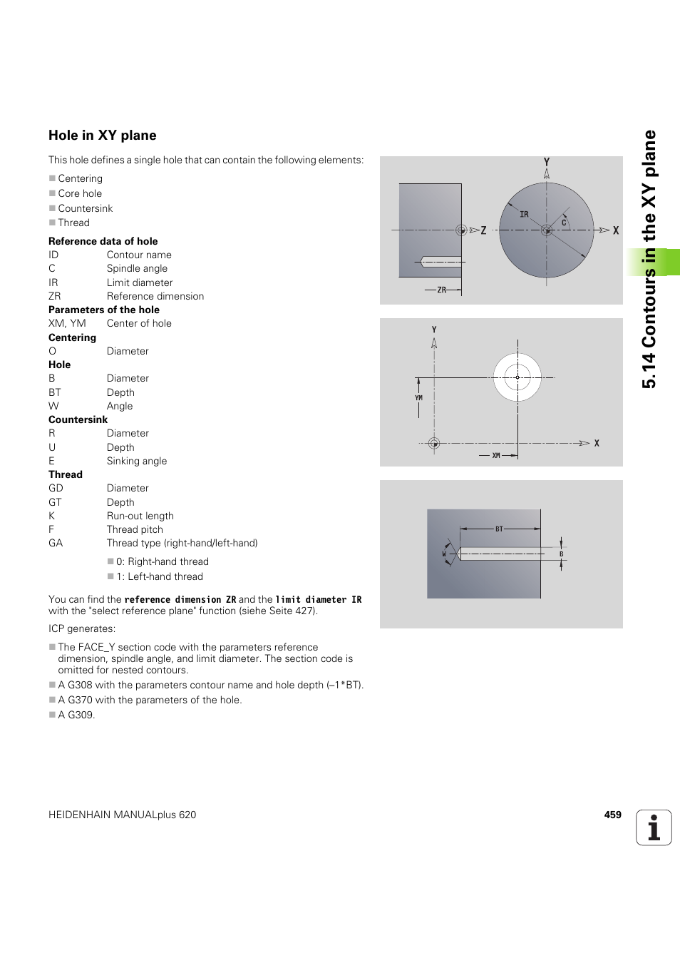 Hole in xy plane, 14 cont ours in the xy plane | HEIDENHAIN SW 54843x-03 User Manual | Page 459 / 656