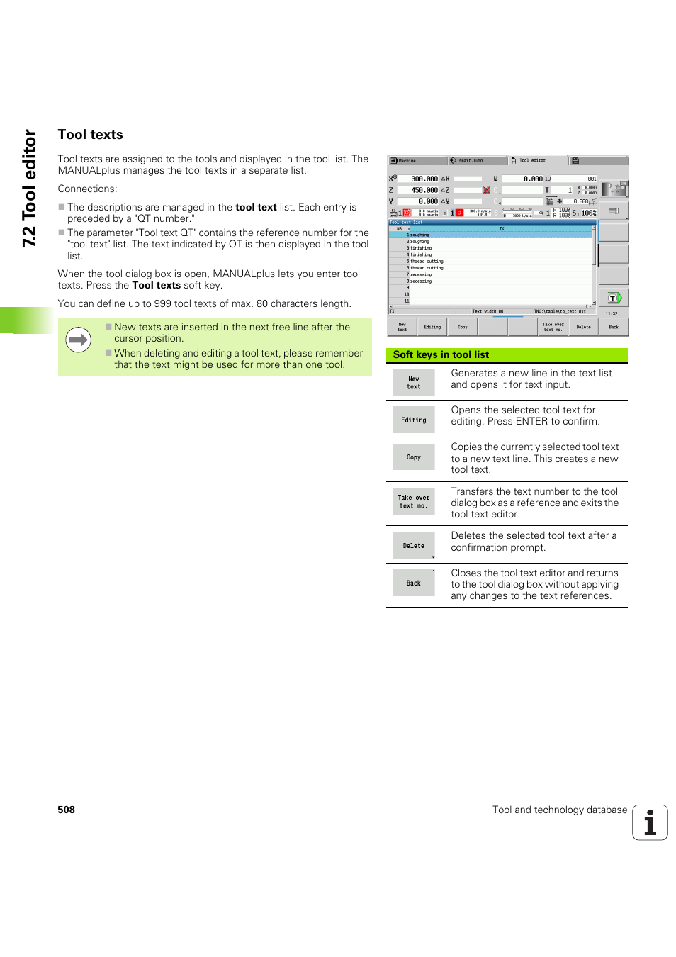 Tool texts, 2 t ool edit or | HEIDENHAIN SW 54843x-03 User Manual | Page 508 / 656