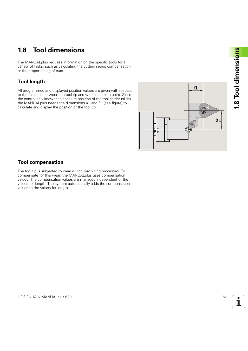 8 tool dimensions, Tool length, Tool compensation | 8 t ool dimensions 1.8 tool dimensions | HEIDENHAIN SW 54843x-03 User Manual | Page 51 / 656