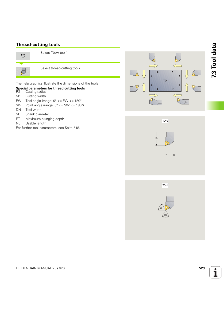 Thread-cutting tools, S (seite 523), 3 t ool data | HEIDENHAIN SW 54843x-03 User Manual | Page 523 / 656