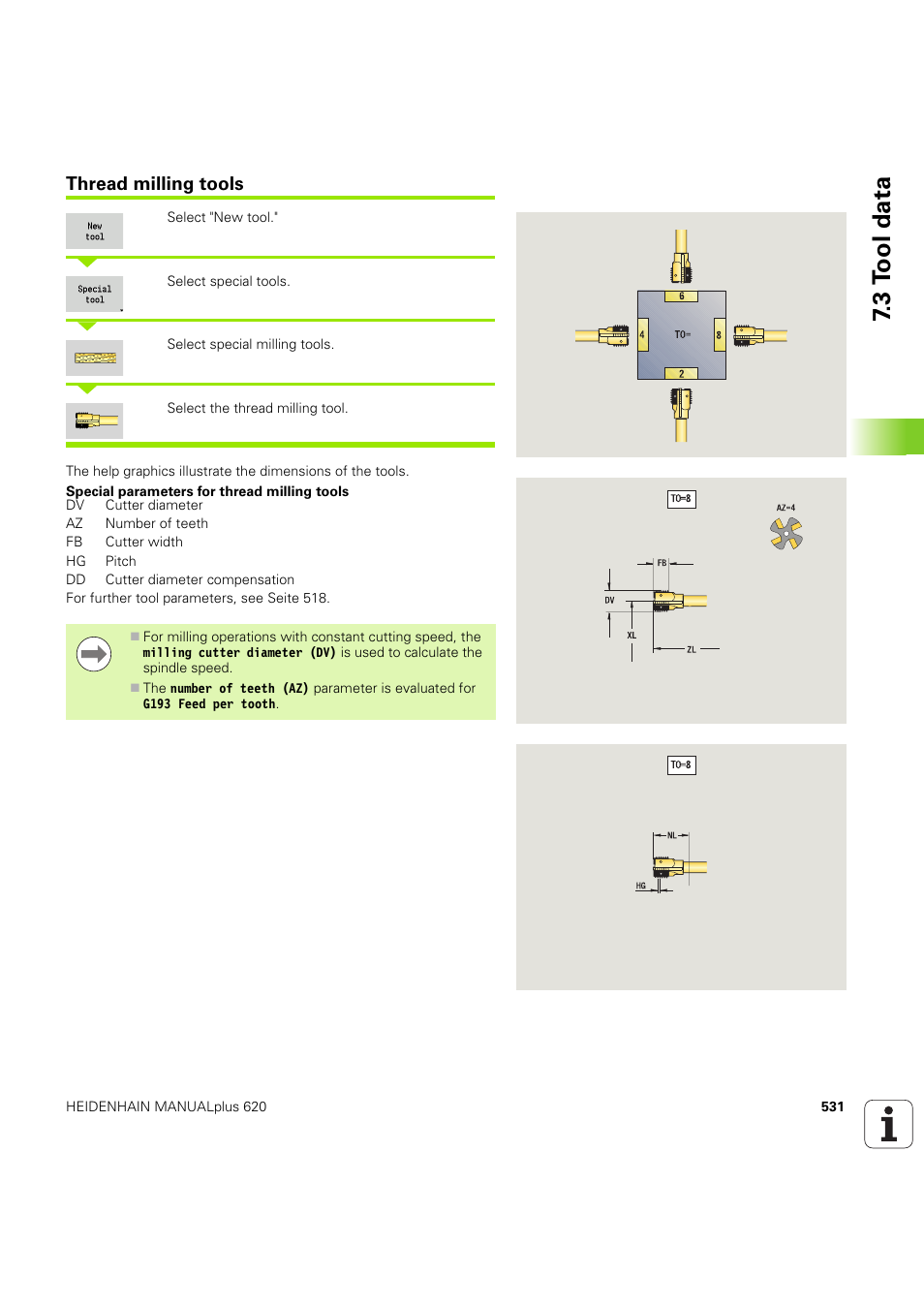 Thread milling tools, Lls (seite 531), 3 t ool data | HEIDENHAIN SW 54843x-03 User Manual | Page 531 / 656