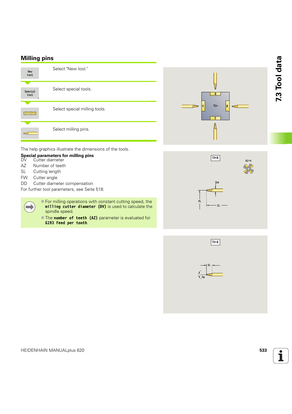 Milling pins, Seite 533), 3 t ool data | HEIDENHAIN SW 54843x-03 User Manual | Page 533 / 656