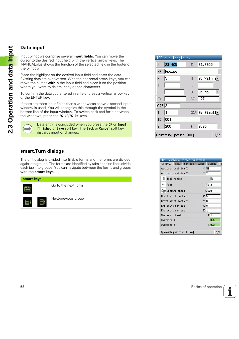 Data input, Smart.turn dialogs, 3 oper ation and data input | HEIDENHAIN SW 54843x-03 User Manual | Page 58 / 656