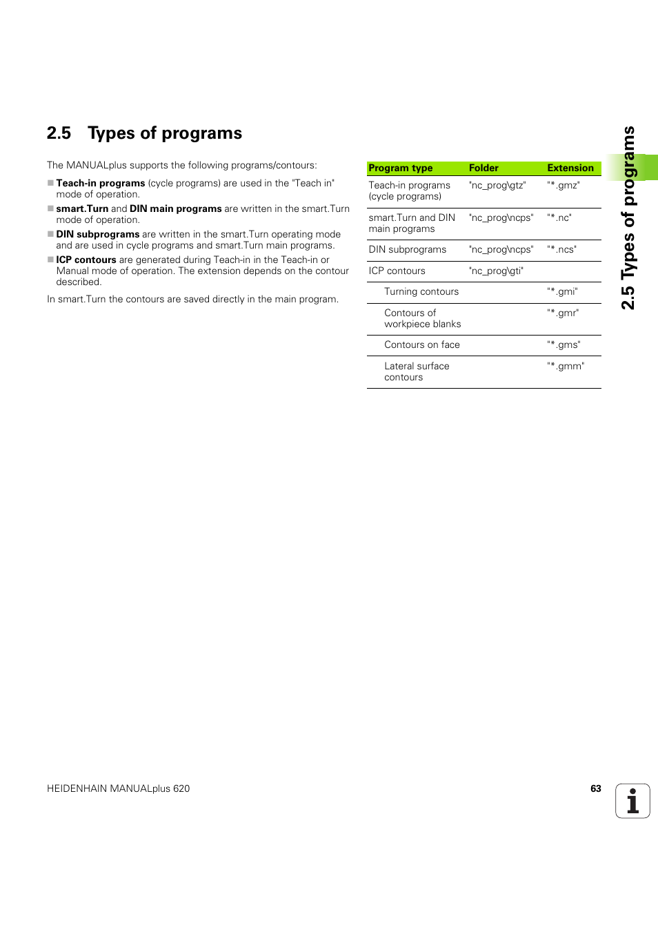 5 types of programs, 5 t y pes of pr ogr a ms 2.5 types of programs | HEIDENHAIN SW 54843x-03 User Manual | Page 63 / 656