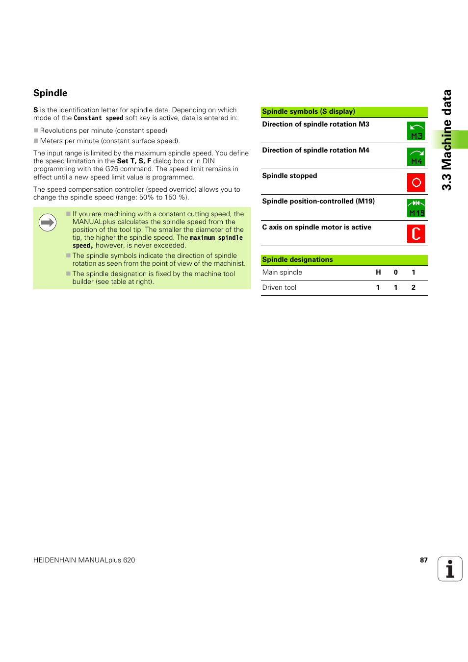 Spindle, 3 mac h ine data | HEIDENHAIN SW 54843x-03 User Manual | Page 87 / 656
