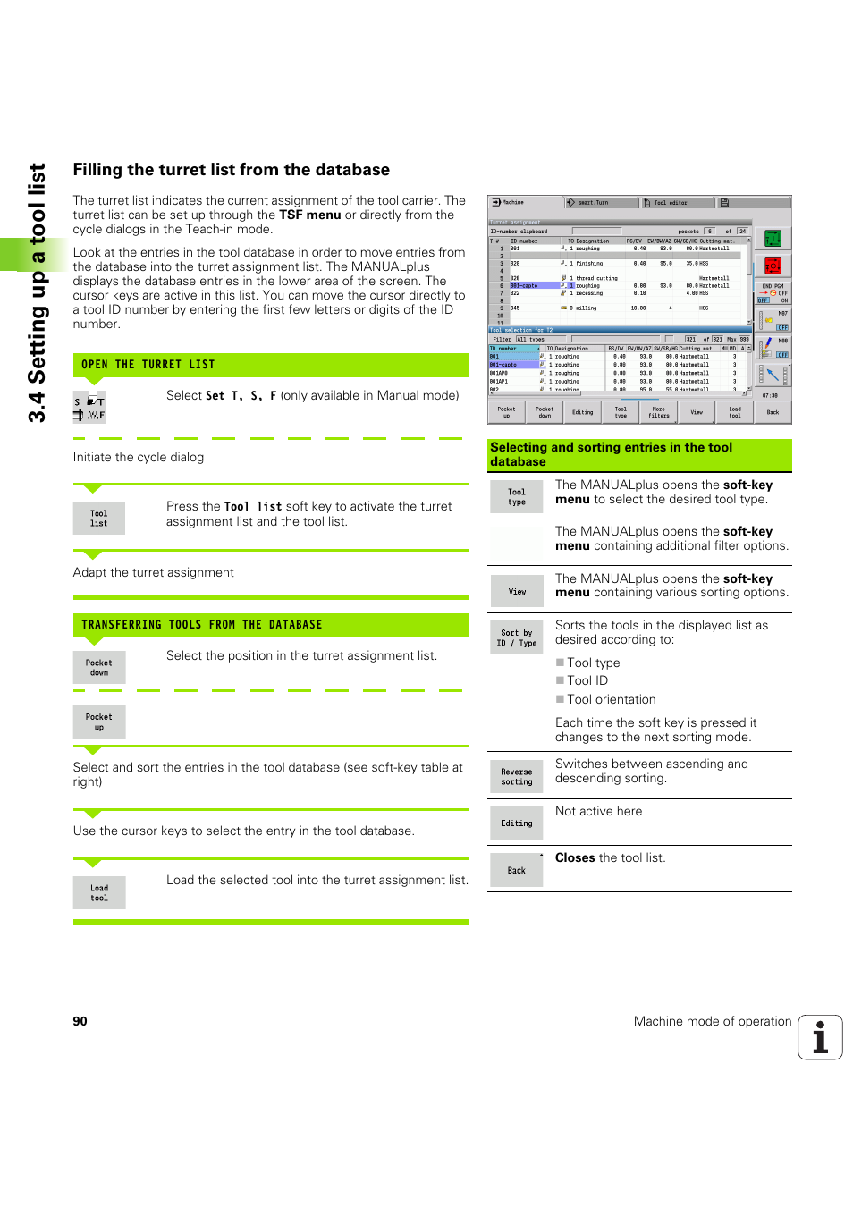 Filling the turret list from the database, 4 set ting up a t ool list | HEIDENHAIN SW 54843x-03 User Manual | Page 90 / 656