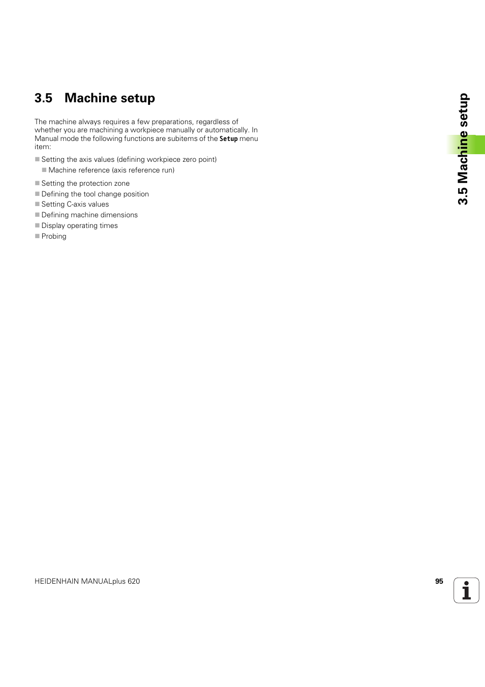 5 machine setup, E (siehe auch „machine setup” auf seite 95), 5 mac h ine set u p 3.5 machine setup | HEIDENHAIN SW 54843x-03 User Manual | Page 95 / 656