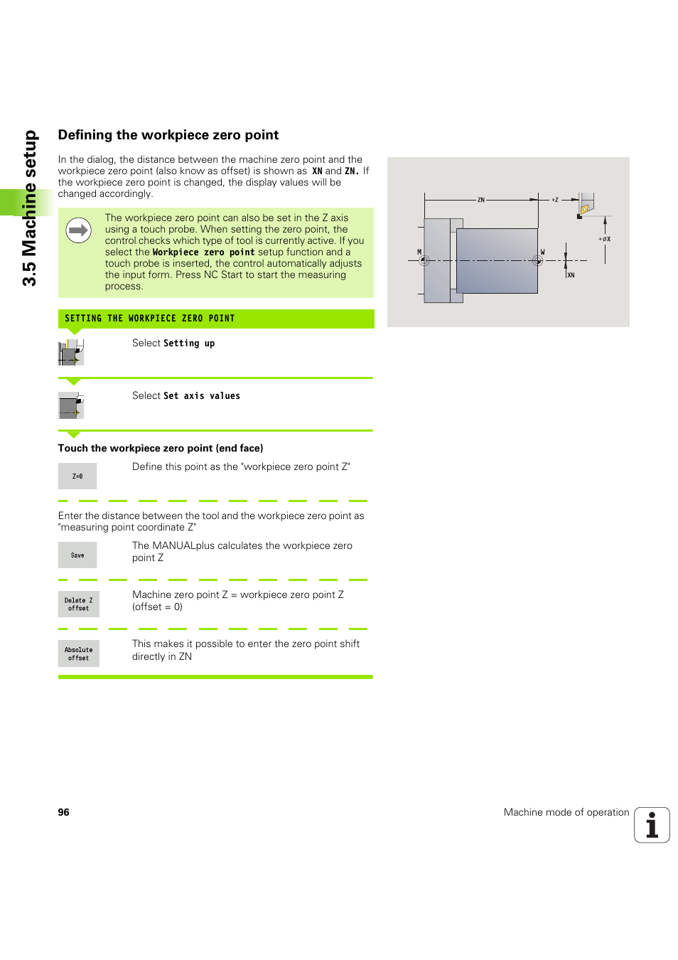 Defining the workpiece zero point, 5 mac h ine set u p | HEIDENHAIN SW 54843x-03 User Manual | Page 96 / 656