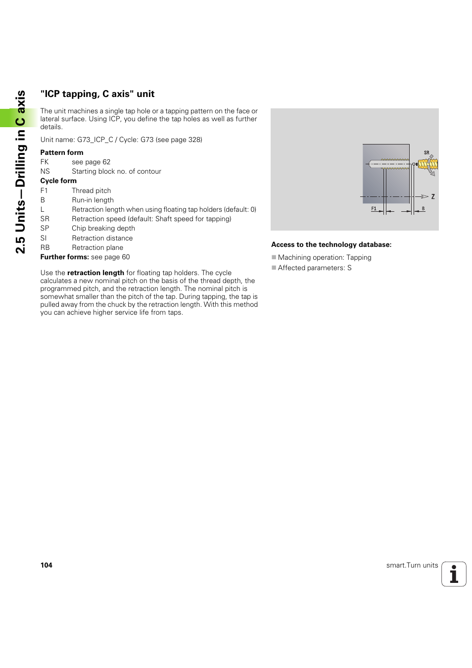 Icp tapping, c axis" unit, 5 units—dr illing in c axis | HEIDENHAIN SW 54843x-03 DIN Programming User Manual | Page 104 / 622