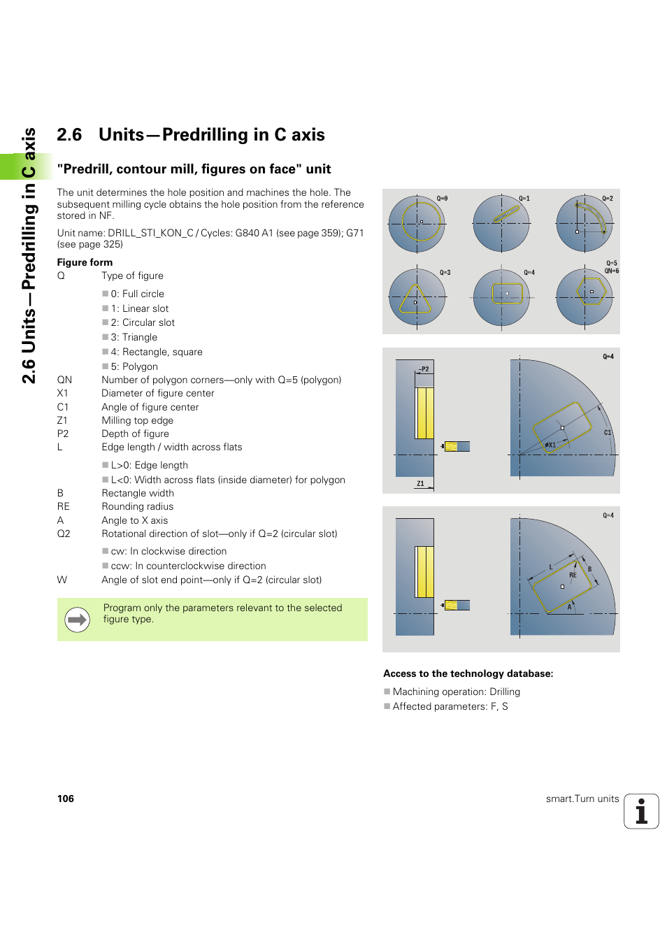 6 units—predrilling in c axis, Predrill, contour mill, figures on face" unit | HEIDENHAIN SW 54843x-03 DIN Programming User Manual | Page 106 / 622