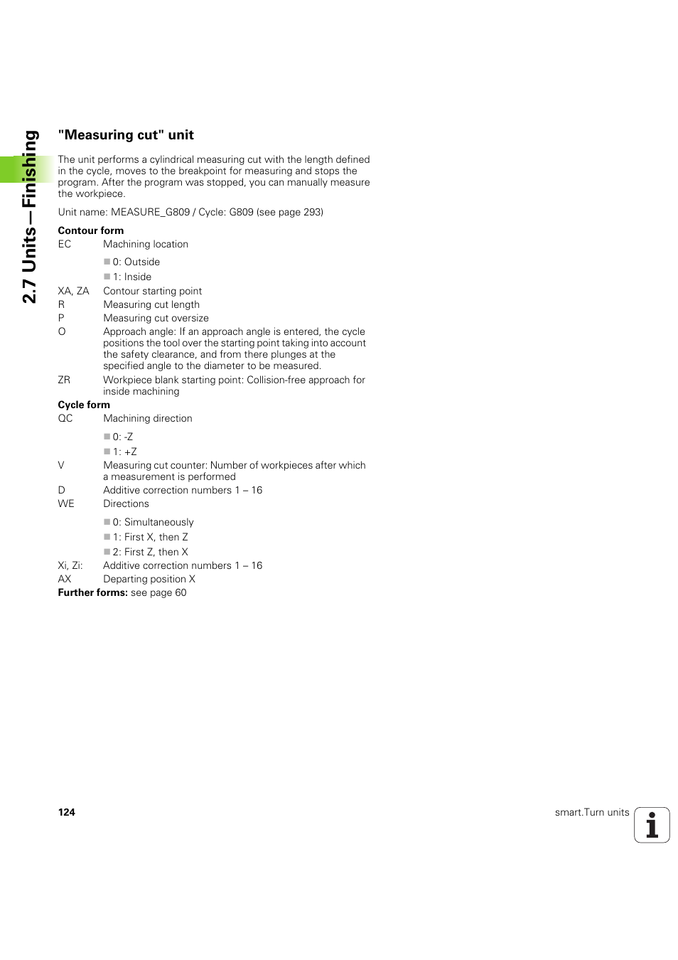 Measuring cut" unit, 7 units—finishing | HEIDENHAIN SW 54843x-03 DIN Programming User Manual | Page 124 / 622