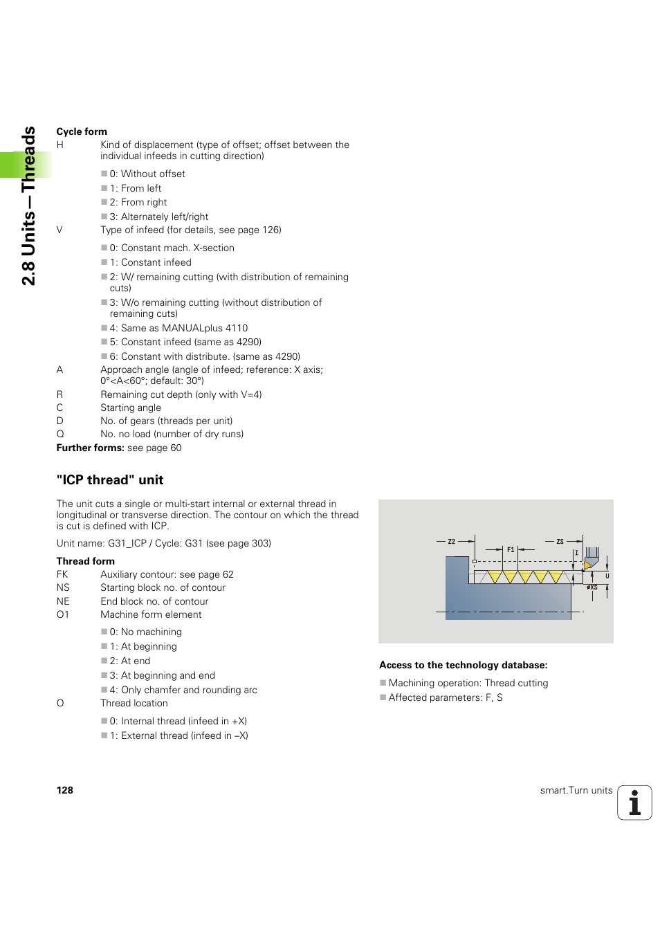 Icp thread" unit, 8 units—thr eads | HEIDENHAIN SW 54843x-03 DIN Programming User Manual | Page 128 / 622