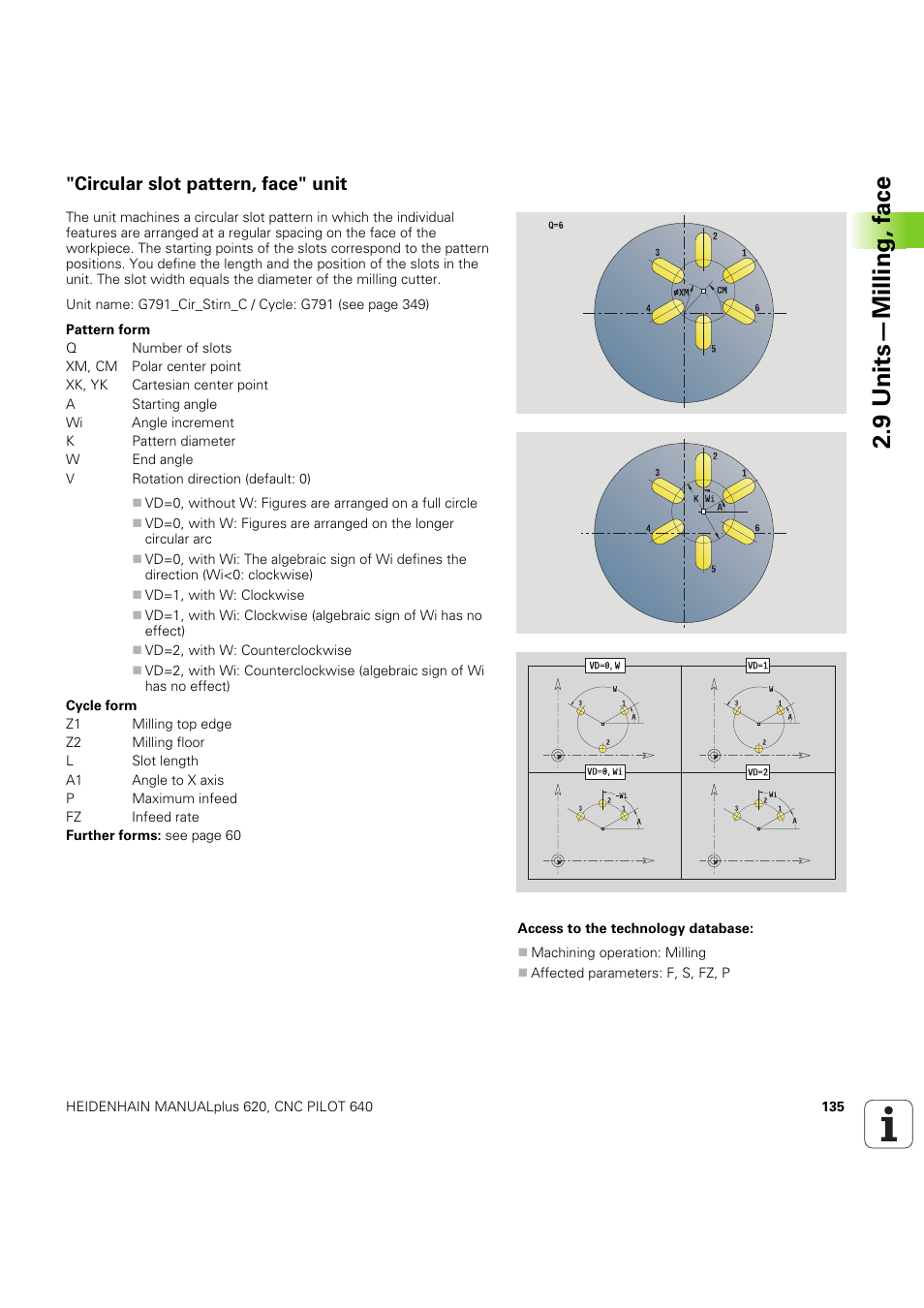 Circular slot pattern, face" unit, 9 units—milling, f a ce | HEIDENHAIN SW 54843x-03 DIN Programming User Manual | Page 135 / 622