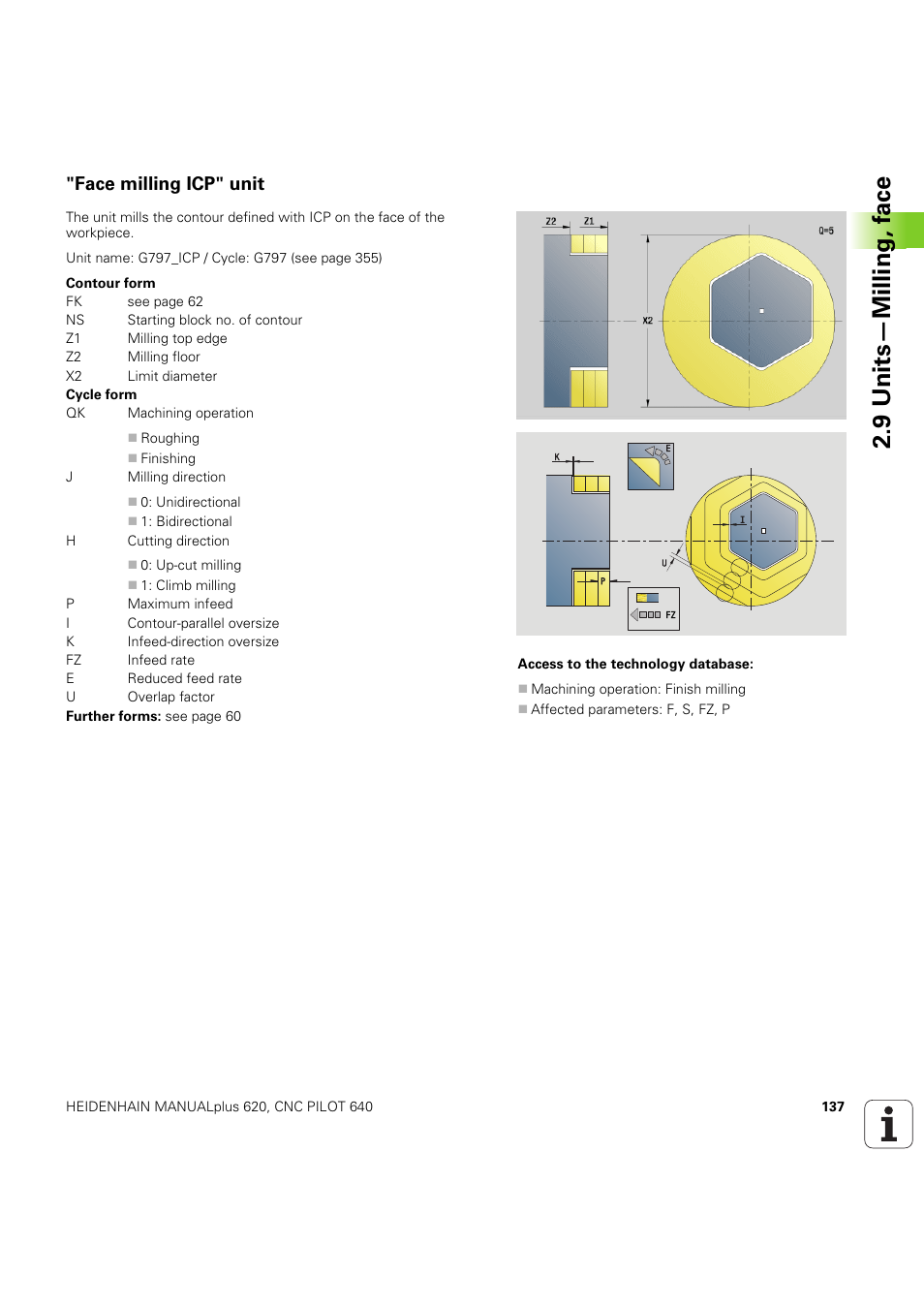 Face milling icp" unit, 9 units—milling, f a ce | HEIDENHAIN SW 54843x-03 DIN Programming User Manual | Page 137 / 622
