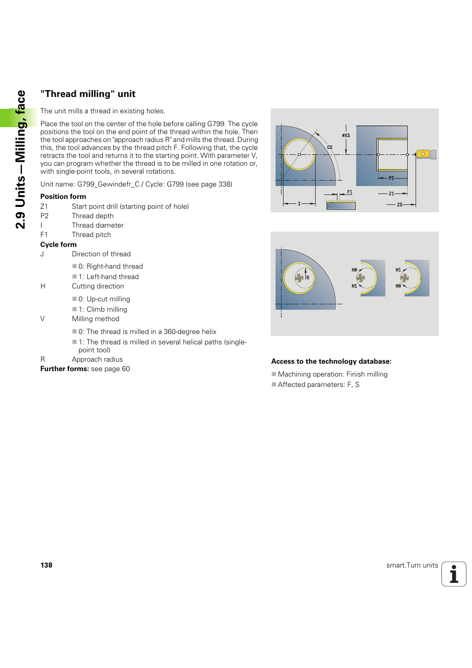 Thread milling" unit, 9 units—milling, f a ce | HEIDENHAIN SW 54843x-03 DIN Programming User Manual | Page 138 / 622