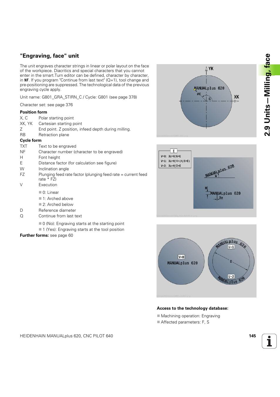 Engraving, face" unit, 9 units—milling, f a ce | HEIDENHAIN SW 54843x-03 DIN Programming User Manual | Page 145 / 622