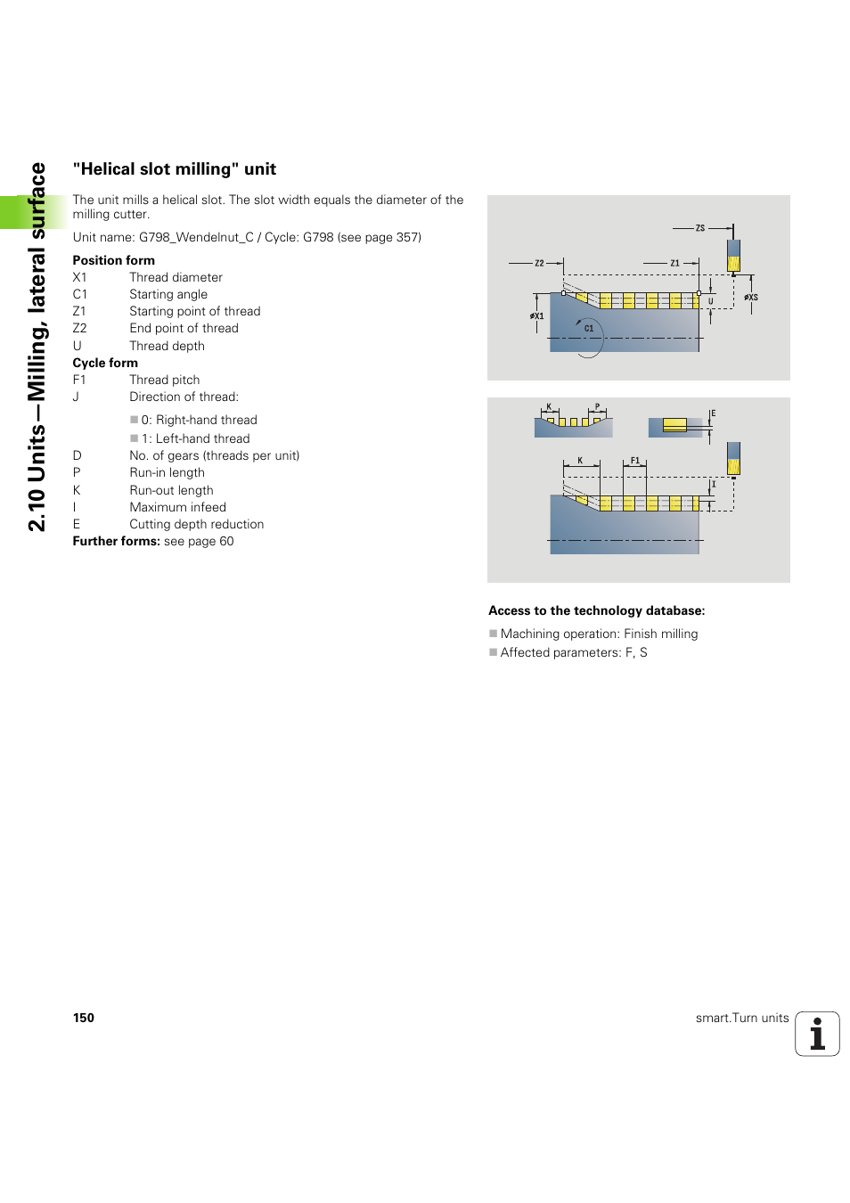 Helical slot milling" unit, 1 0 units—milling, lat e ra l surf ace | HEIDENHAIN SW 54843x-03 DIN Programming User Manual | Page 150 / 622