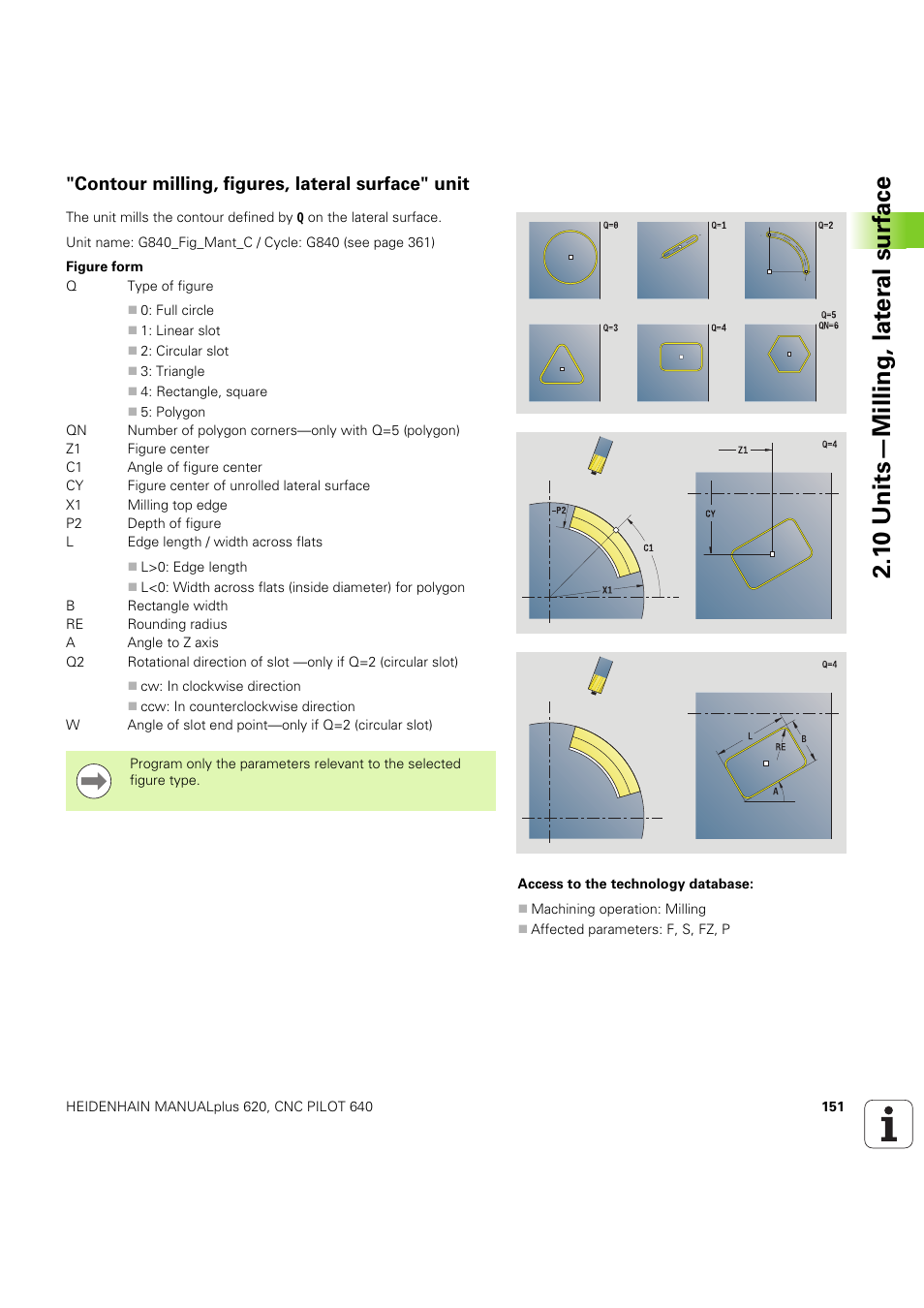 Contour milling, figures, lateral surface" unit, 1 0 units—milling, lat e ra l surf ace | HEIDENHAIN SW 54843x-03 DIN Programming User Manual | Page 151 / 622