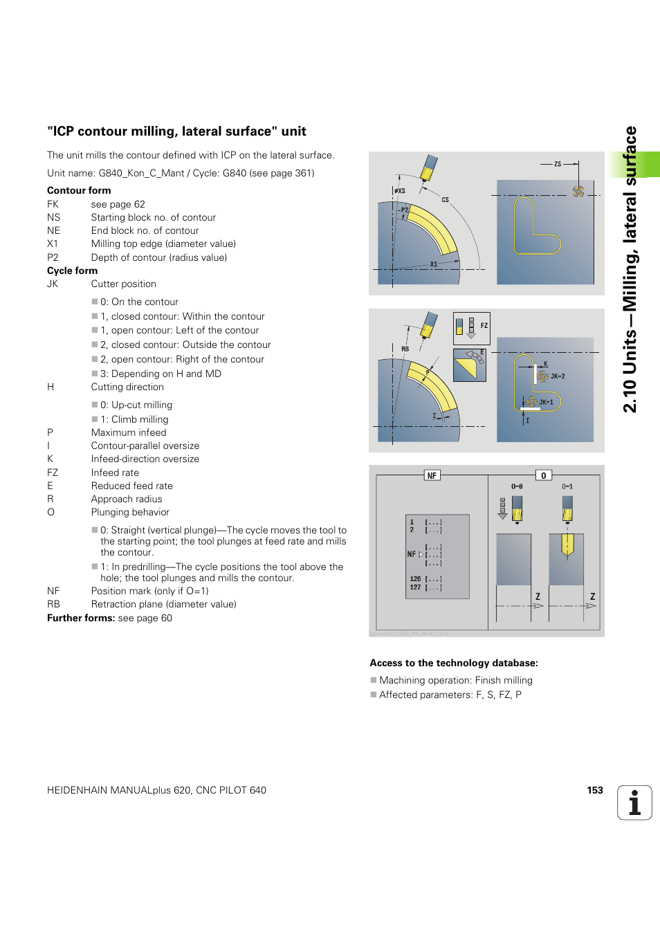 Icp contour milling, lateral surface" unit, 1 0 units—milling, lat e ra l surf ace | HEIDENHAIN SW 54843x-03 DIN Programming User Manual | Page 153 / 622