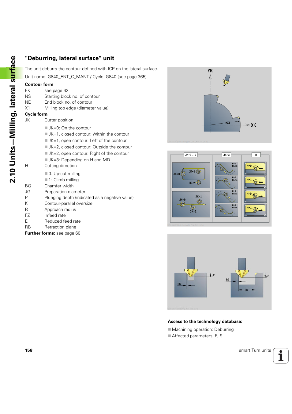 Deburring, lateral surface" unit, 1 0 units—milling, lat e ra l surf ace | HEIDENHAIN SW 54843x-03 DIN Programming User Manual | Page 158 / 622
