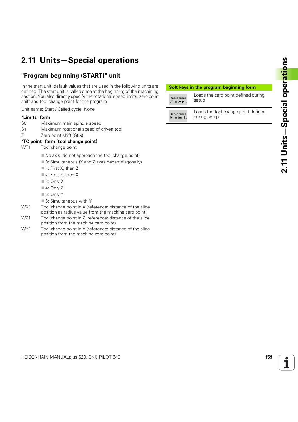 11 units—special operations, Program beginning (start)" unit | HEIDENHAIN SW 54843x-03 DIN Programming User Manual | Page 159 / 622