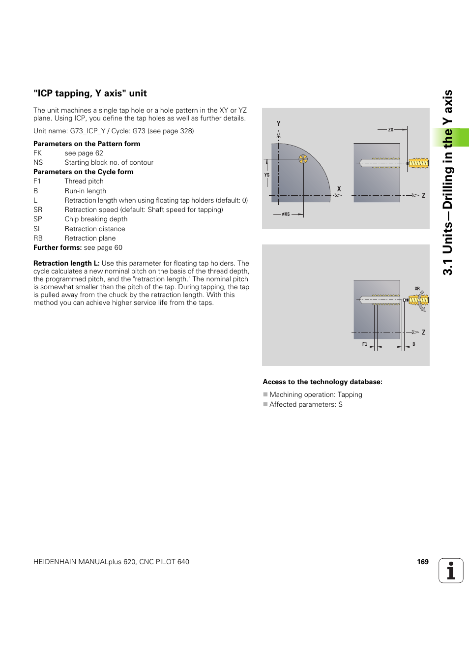 Icp tapping, y axis" unit, 1 units—dr illing in the y axis | HEIDENHAIN SW 54843x-03 DIN Programming User Manual | Page 169 / 622