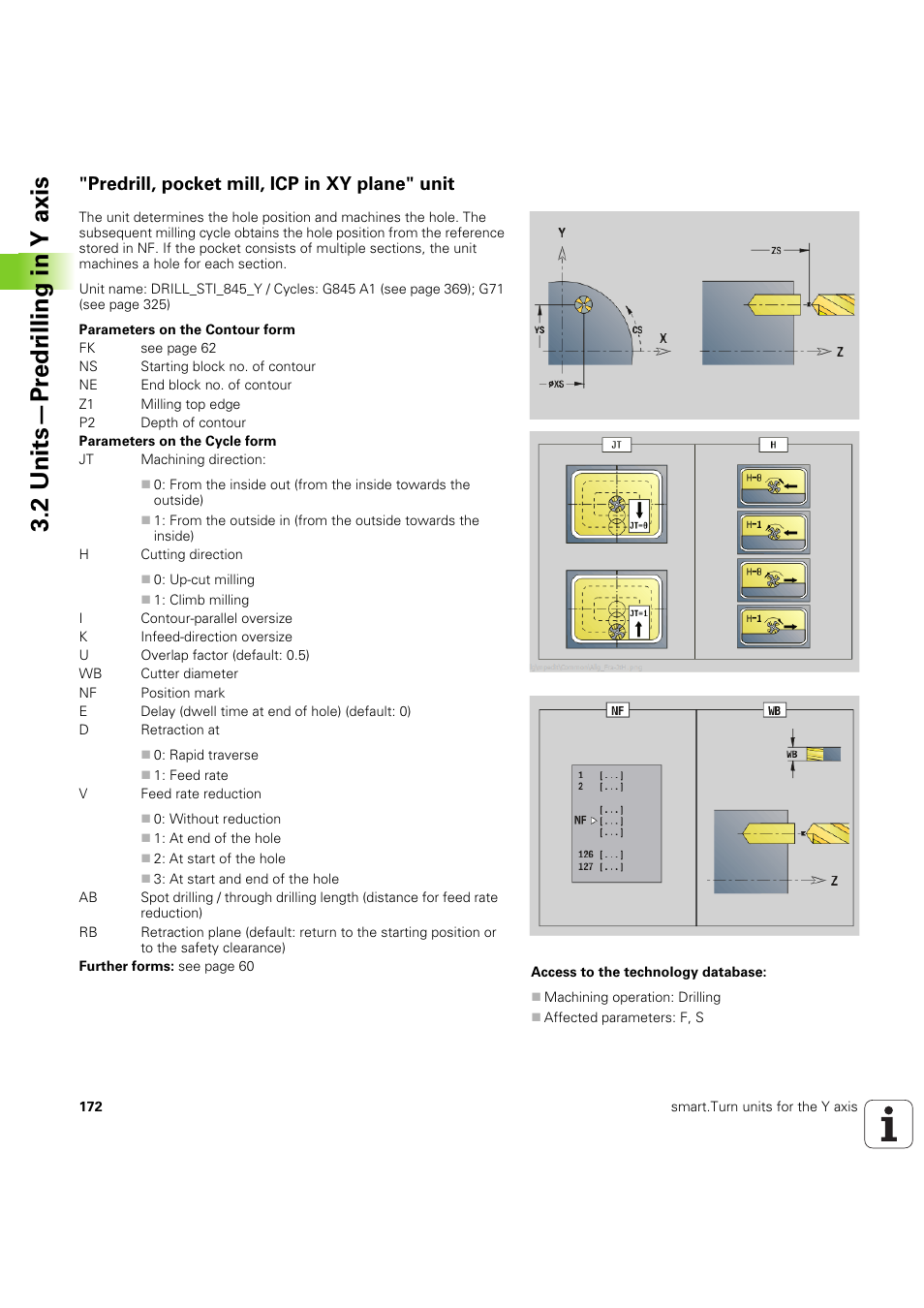 Predrill, pocket mill, icp in xy plane" unit, 2 units—pr e dr illing in y axis | HEIDENHAIN SW 54843x-03 DIN Programming User Manual | Page 172 / 622