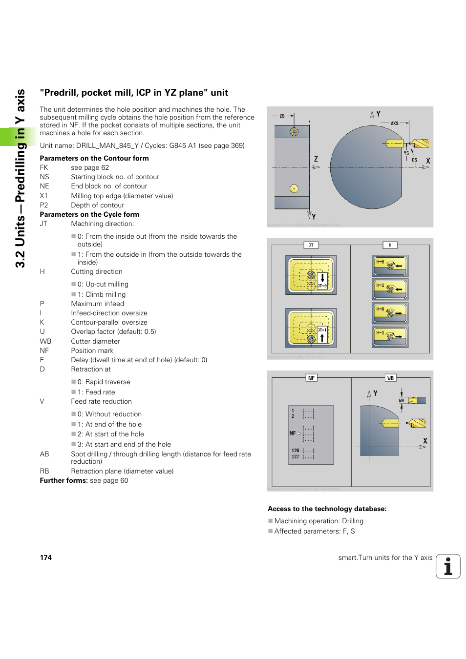 Predrill, pocket mill, icp in yz plane" unit, 2 units—pr e dr illing in y axis | HEIDENHAIN SW 54843x-03 DIN Programming User Manual | Page 174 / 622