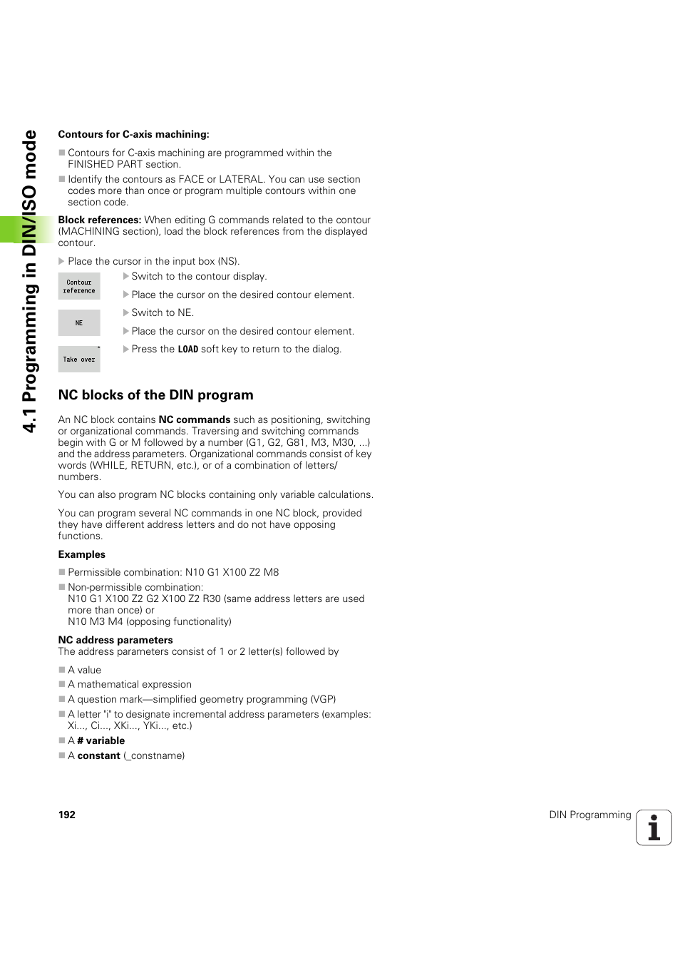 Nc blocks of the din program, 1 pr ogr amming in din/iso mode | HEIDENHAIN SW 54843x-03 DIN Programming User Manual | Page 192 / 622