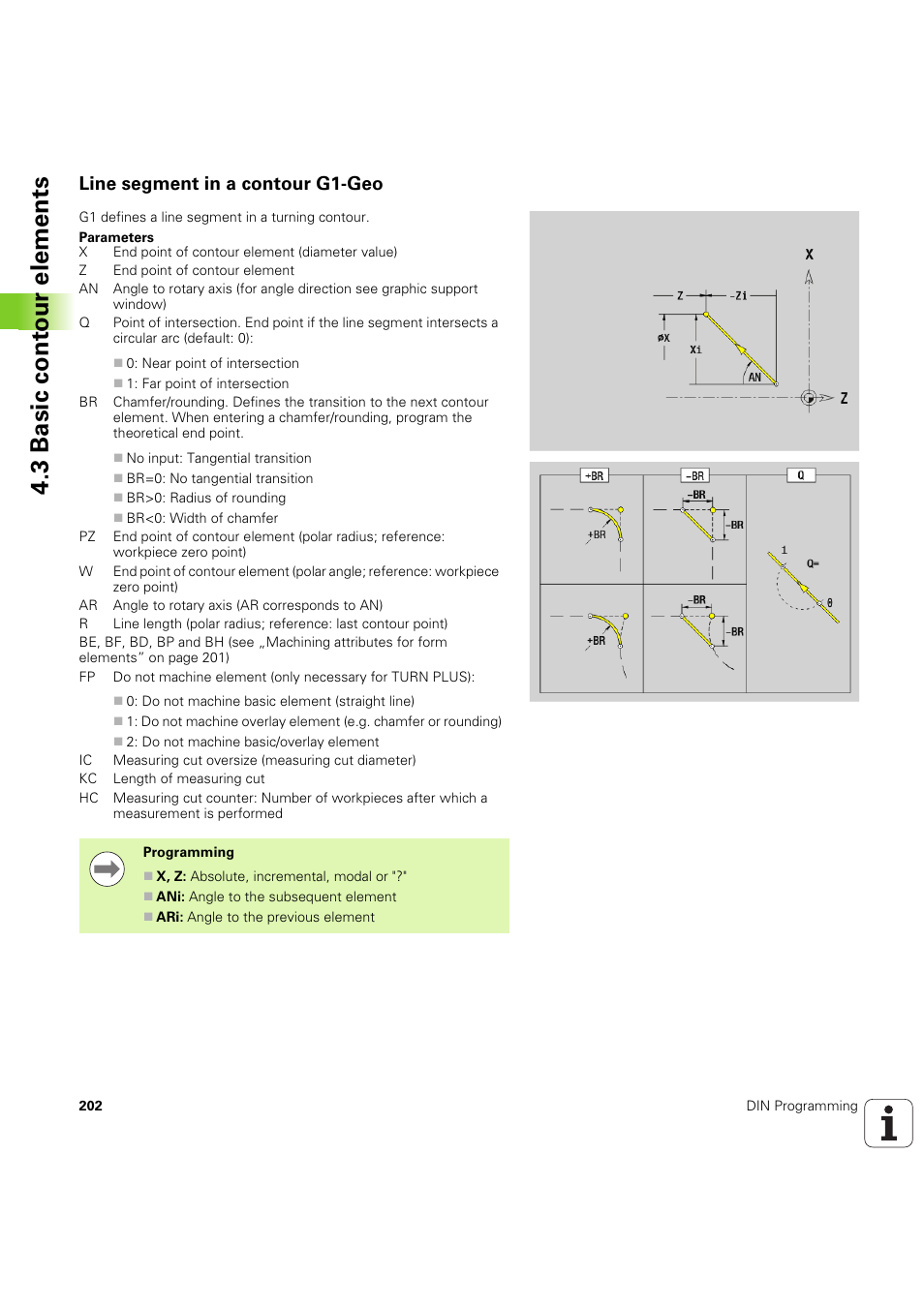 Line segment in a contour g1-geo, 3 basic cont our elements | HEIDENHAIN SW 54843x-03 DIN Programming User Manual | Page 202 / 622