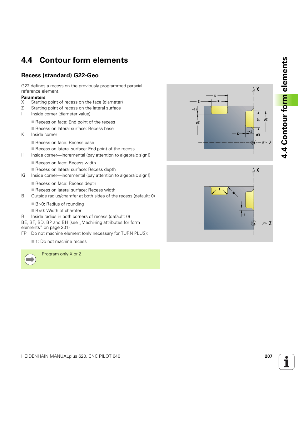 4 contour form elements, Recess (standard) g22-geo | HEIDENHAIN SW 54843x-03 DIN Programming User Manual | Page 207 / 622