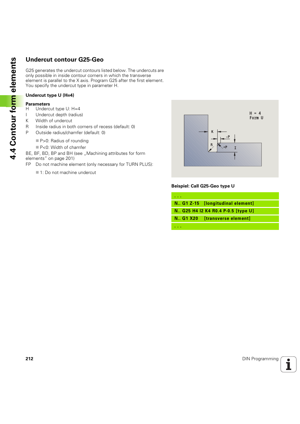 Undercut contour g25-geo, 4 cont our f o rm elements | HEIDENHAIN SW 54843x-03 DIN Programming User Manual | Page 212 / 622