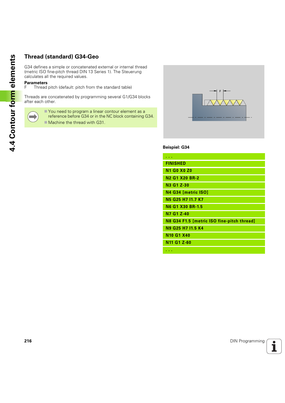 Thread (standard) g34-geo, 4 cont our f o rm elements | HEIDENHAIN SW 54843x-03 DIN Programming User Manual | Page 216 / 622
