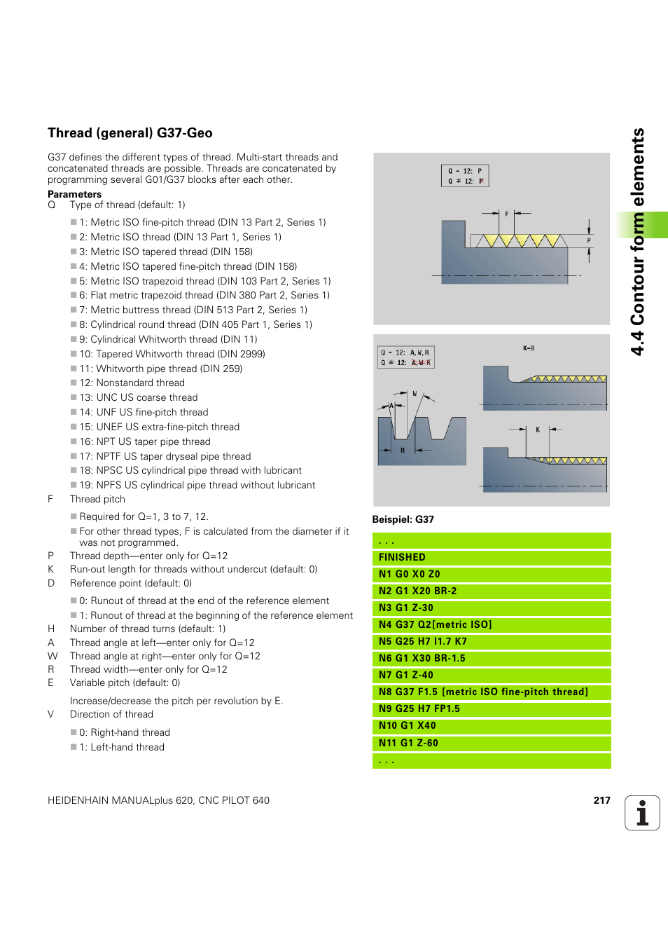 Thread (general) g37-geo, 4 cont our f o rm elements | HEIDENHAIN SW 54843x-03 DIN Programming User Manual | Page 217 / 622