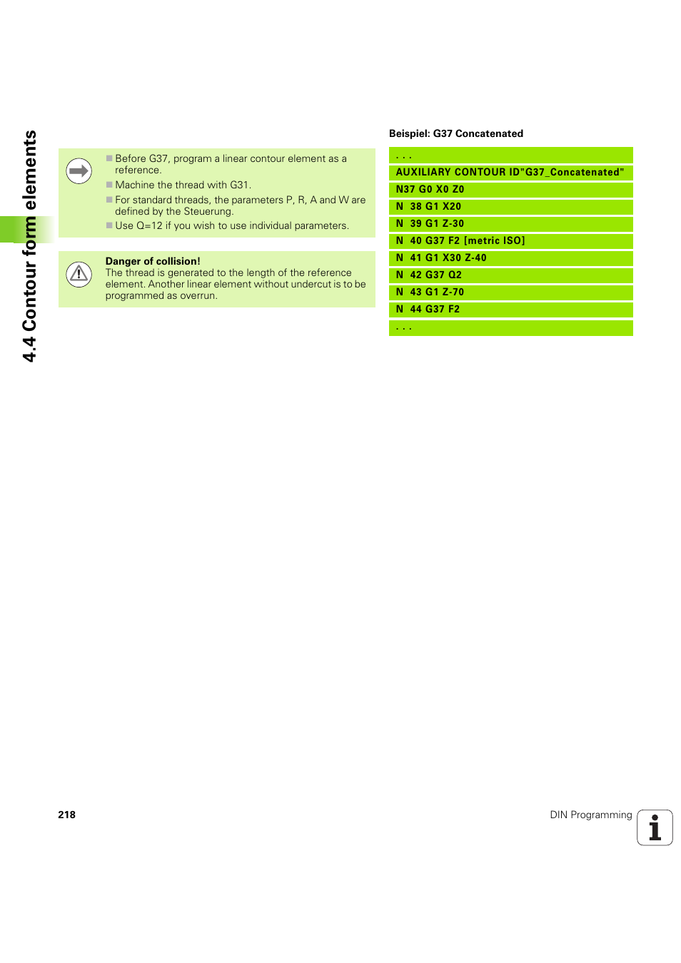 4 cont our f o rm elements | HEIDENHAIN SW 54843x-03 DIN Programming User Manual | Page 218 / 622